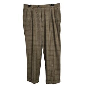 Hickey Freeman Pants Mens 36 Brown Collection Wool Plaid Pleated Made in Italy
